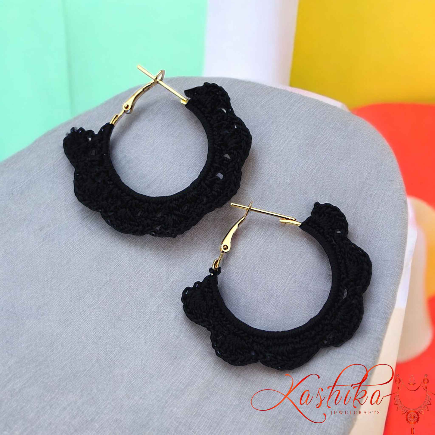 Noir Lace Blossom Crochet Earrings - Kashika JewelCrafts