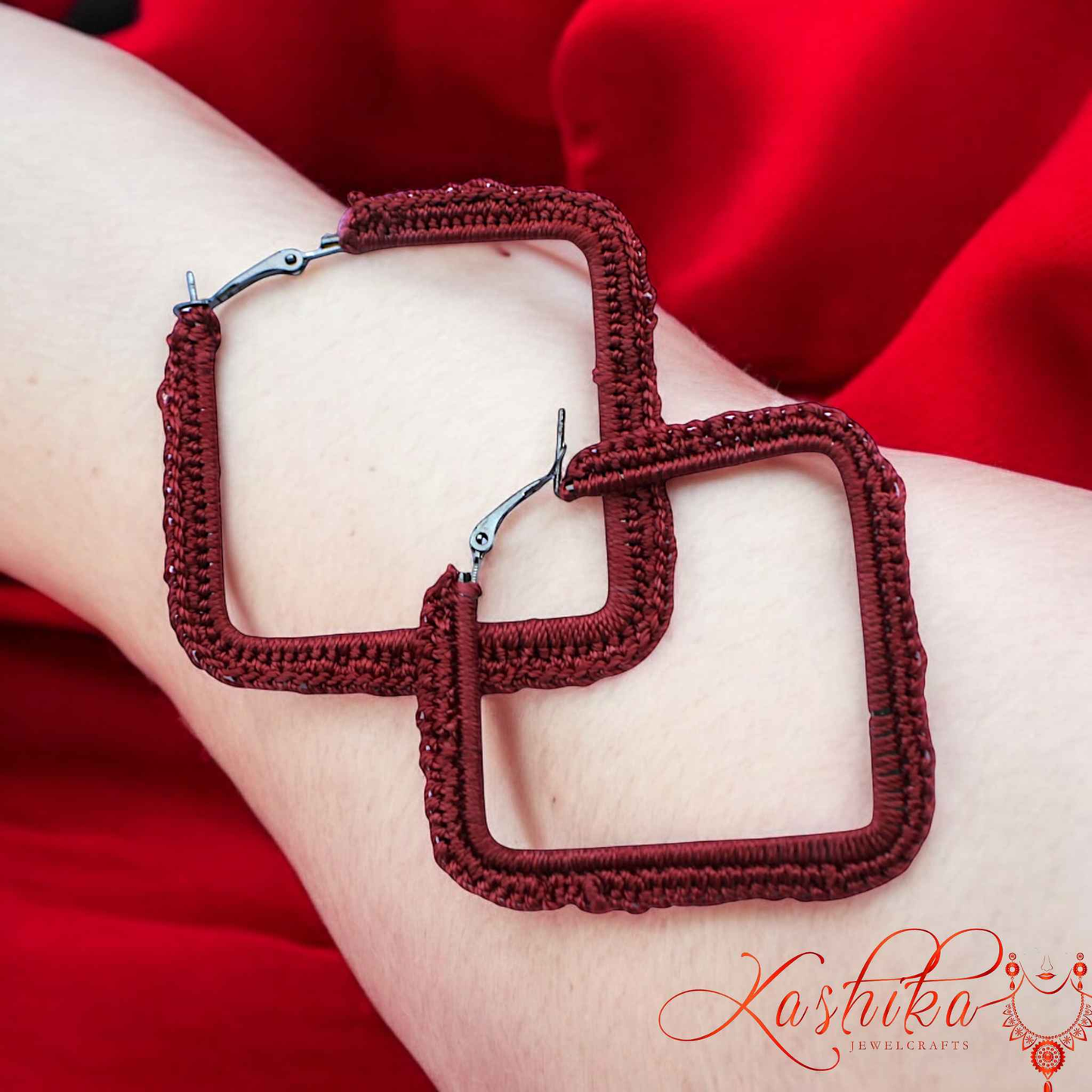 Rustic Rouge Crochet Earrings - Kashika JewelCrafts