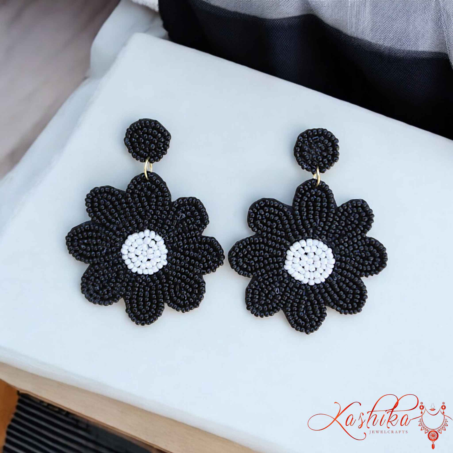 Midnight Blossom Drop Earrings – Elegant Floral-Inspired Jewelry for Timeless Glamour - Kashika JewelCrafts