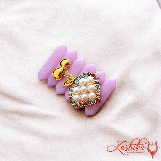 Elegant Purple Pastel Saree Pin with Pearls & Stones – Stylish Ethnic Jewelry for Women - Kashika JewelCrafts