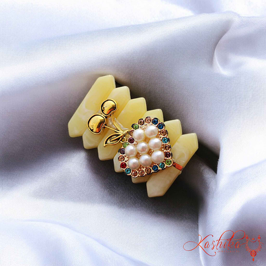 Elegant Yellow Pastel Saree Pin with Pearls & Stones – Stylish Ethnic Jewelry for Women - Kashika JewelCrafts