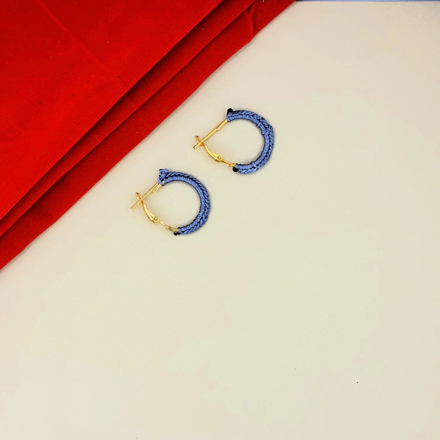 Mini Blue Crochet Hoop Earrings | Handcrafted Lightweight Daily Wear