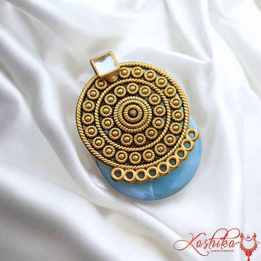 Golden Kundan Saree Pin – Traditional Ethnic Saree Brooch for Women – Blue - Kashika JewelCrafts