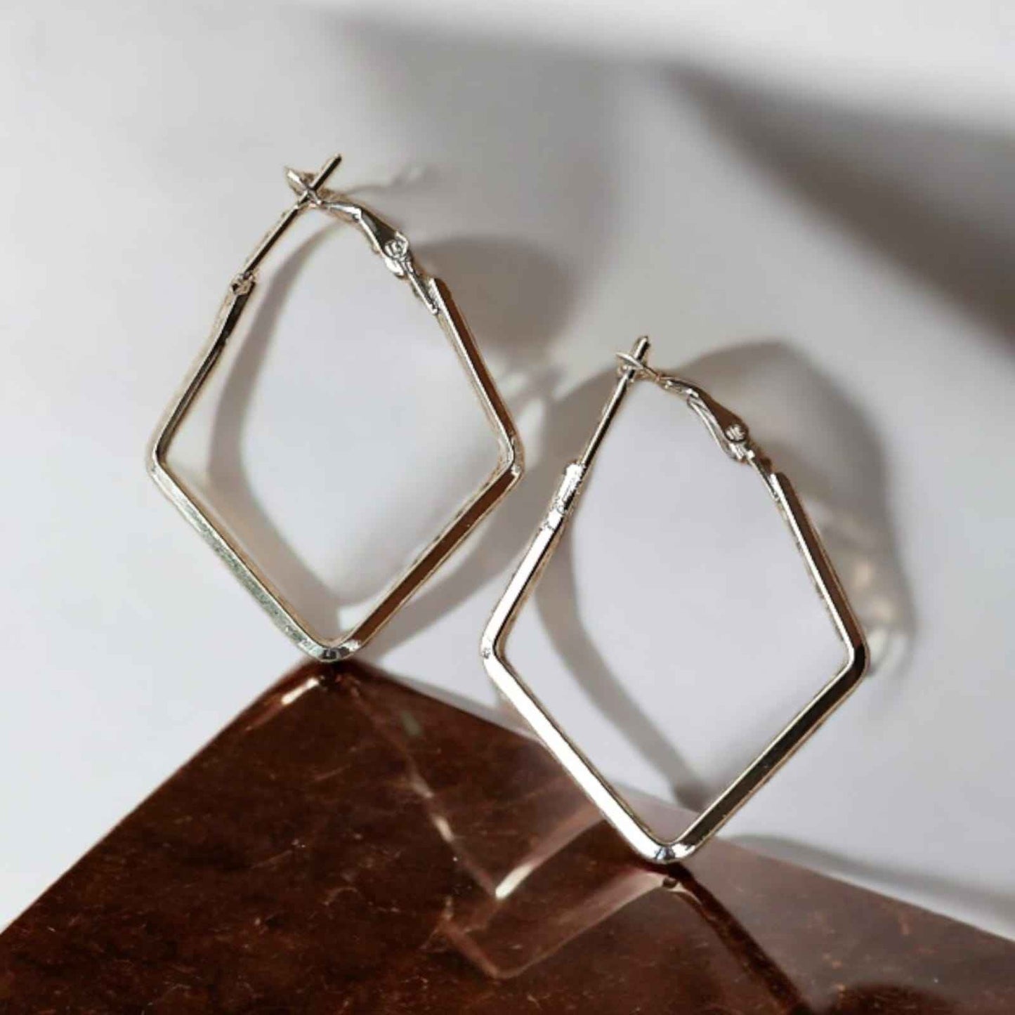 Diamond shaped silver hoop earrings - Kashika JewelCrafts