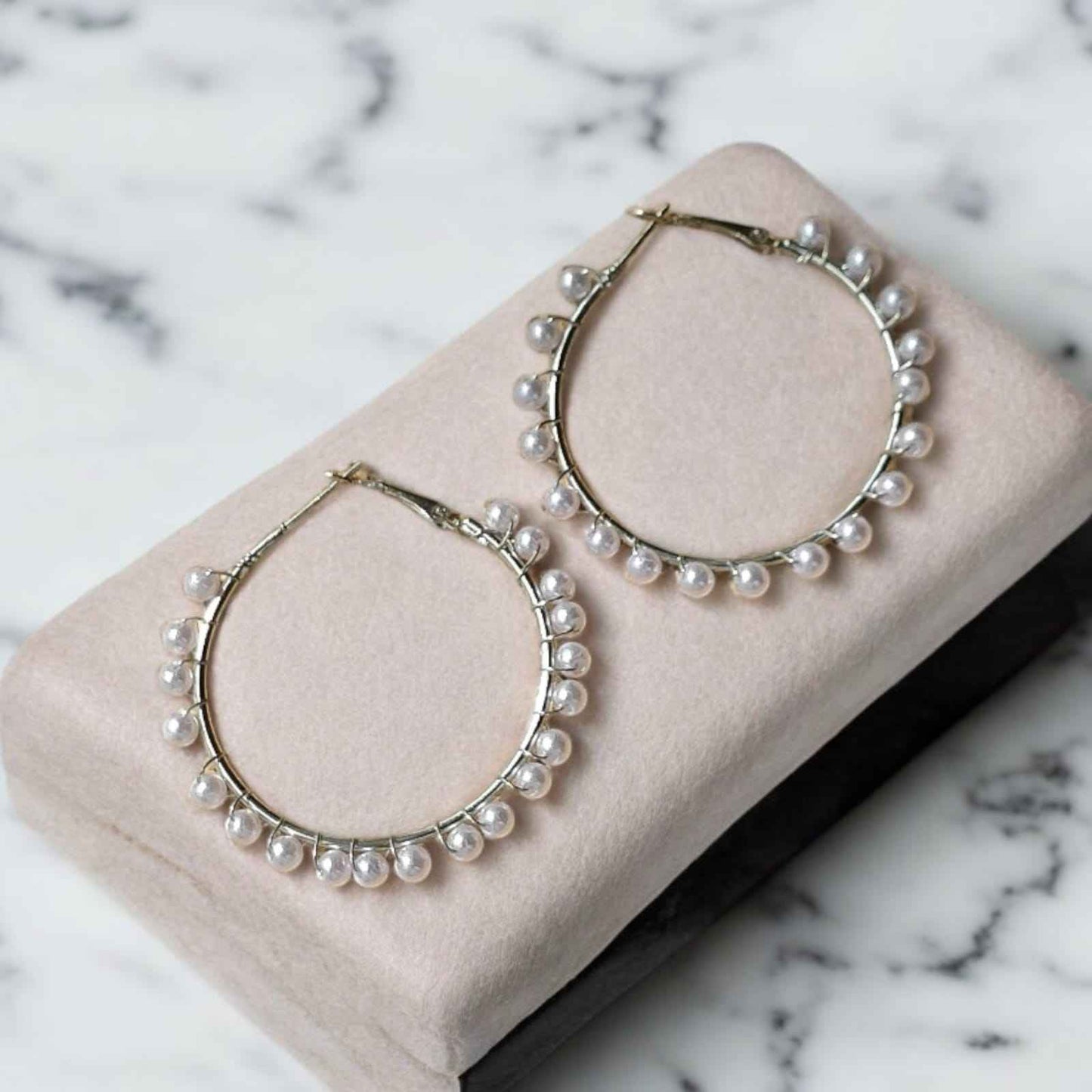 White pearl hoops - Kashika JewelCrafts