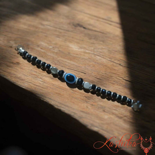 Evil eye anklets with silver beads - Kashika JewelCrafts