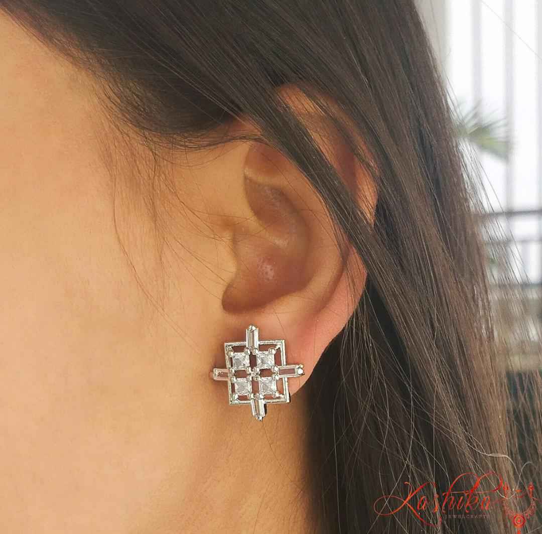 White stone stud earrings - Kashika JewelCrafts
