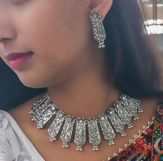 Elegant oxidised choker set - Kashika JewelCrafts