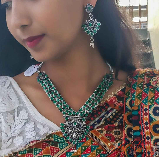 Emerald devi oxidised set - Kashika JewelCrafts