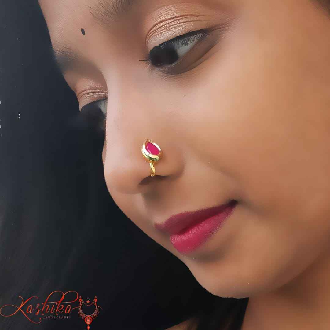 Tilak shape single kundan Nose Pin - Kashika JewelCrafts