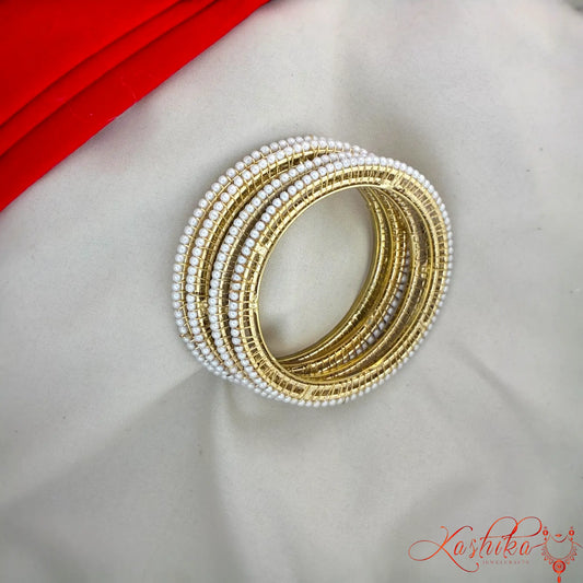 Premium Multi-Row Pearl Gold Plated Bangle Set for Women | Festive & Wedding Wear