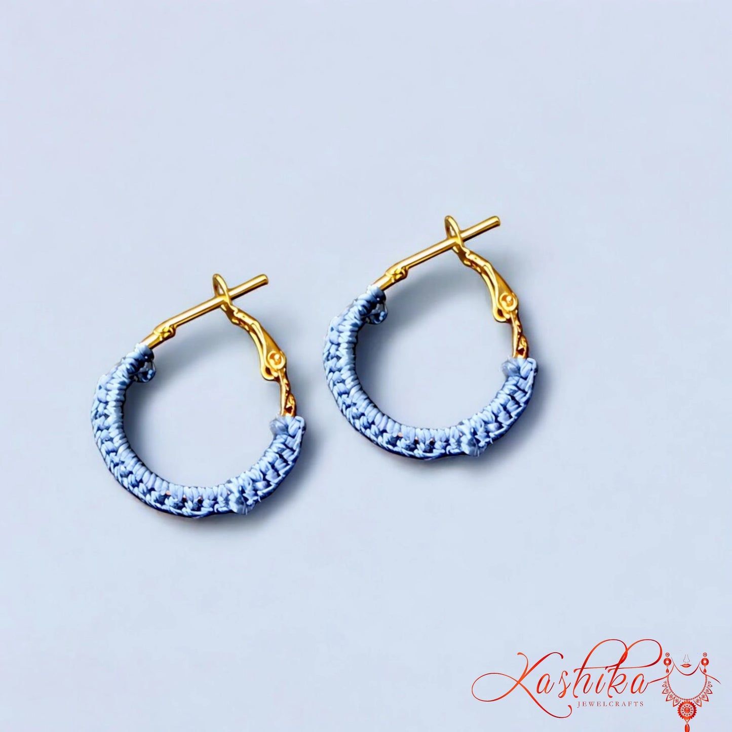 Denim Blue Mini Crochet Earrings – Handmade Lightweight Boho Jewelry