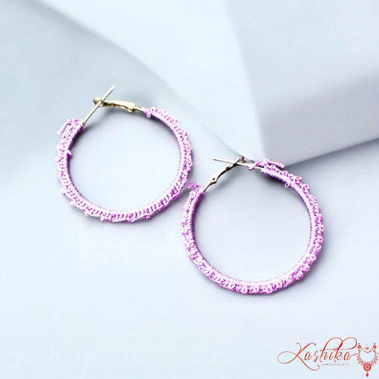 Handcrafted Baby Pink Crochet Hoop Earrings – Lightweight Boho Statement Jewelry