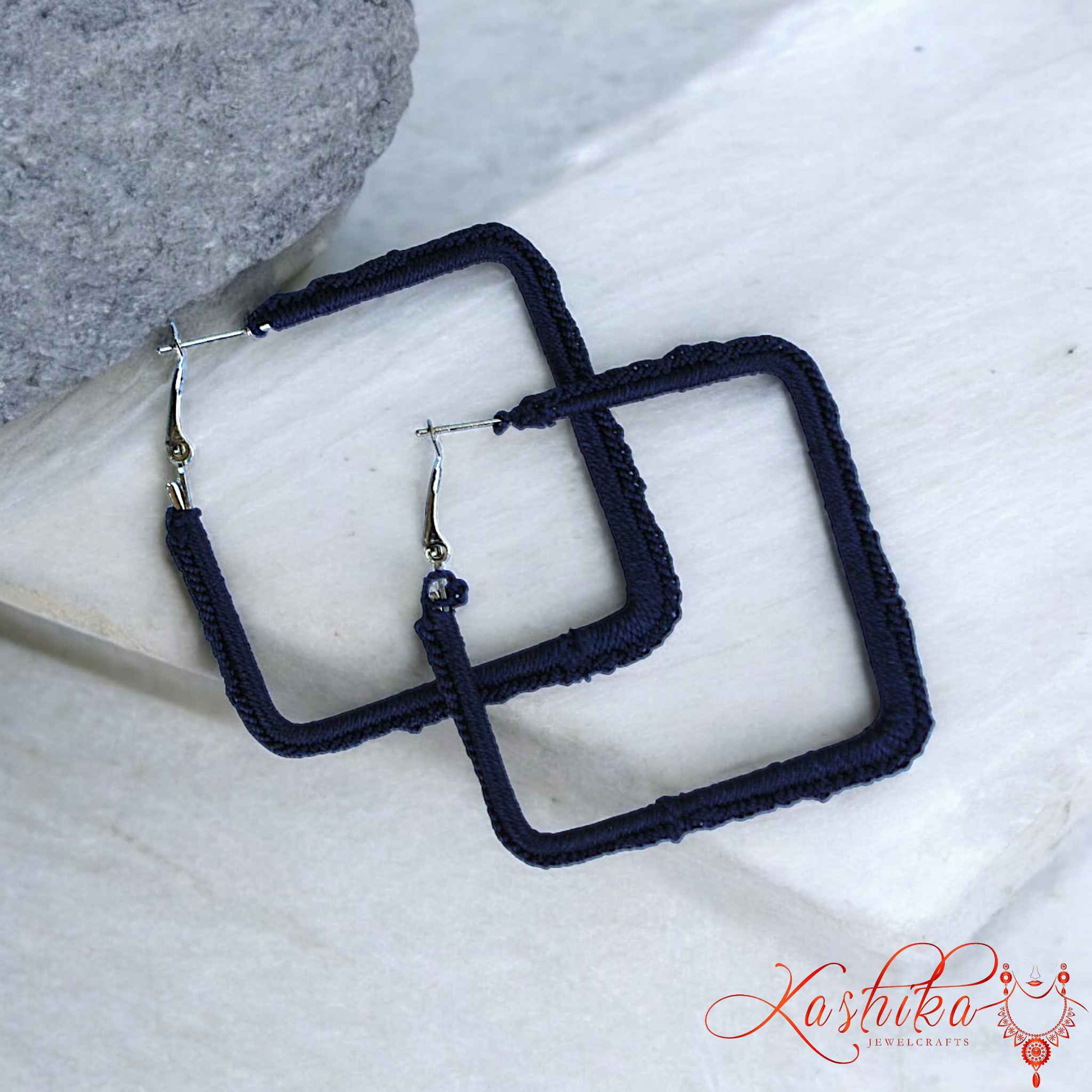 Celestial Navy Crochet Earrings - Kashika JewelCrafts