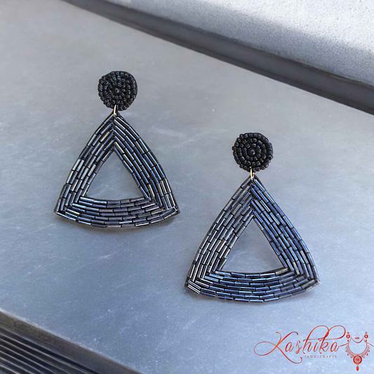Noir Triangle Dangle Earrings - Kashika JewelCrafts