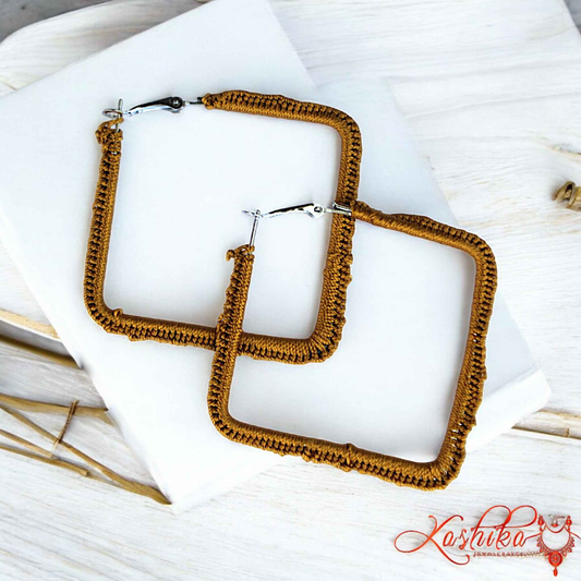 Earthy Charm Square Crochet Earrings - Kashika JewelCrafts