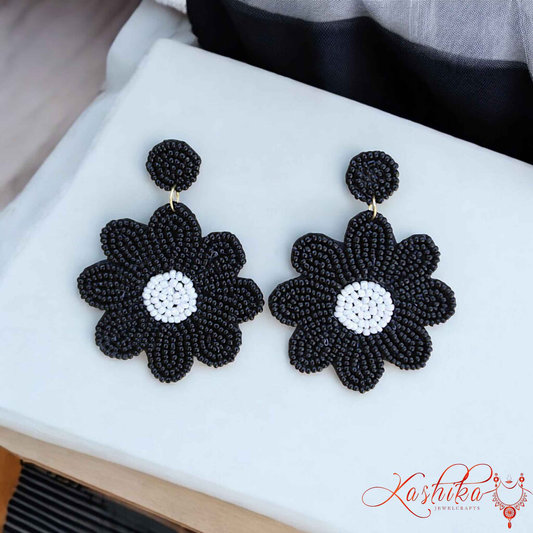 Midnight Blossom Drop Earrings – Elegant Floral-Inspired Jewelry for Timeless Glamour - Kashika JewelCrafts
