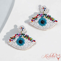 Handmade Evil Eye Beaded Earrings – Colorful Boho Statement Dangle Jewelry - Kashika JewelCrafts