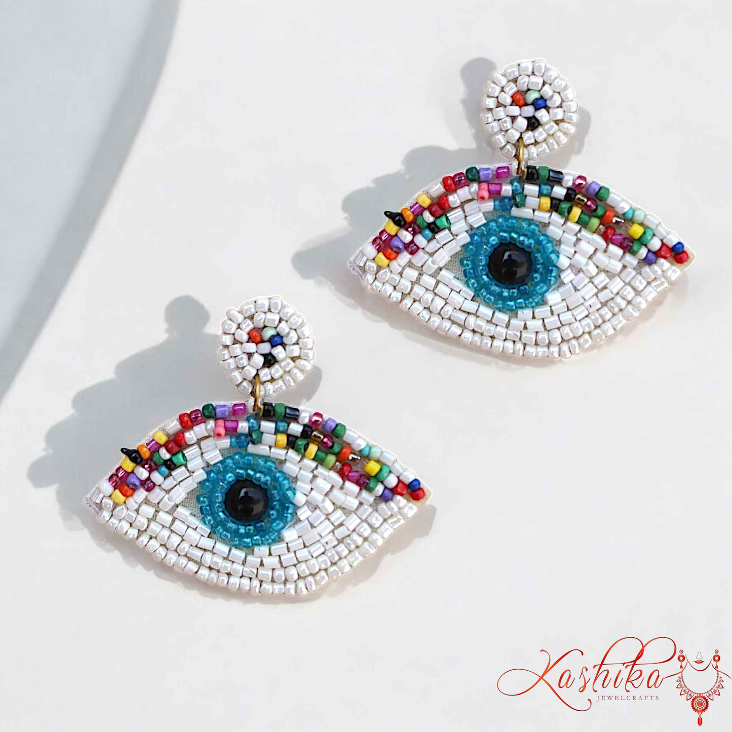 Handmade Evil Eye Beaded Earrings – Colorful Boho Statement Dangle Jewelry - Kashika JewelCrafts