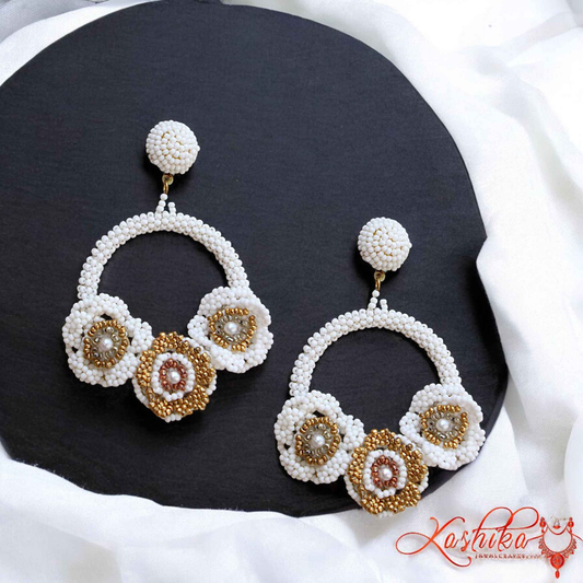 Handcrafted Floral Beaded Hoop Earrings – A Timeless Statement of Elegance - Kashika JewelCrafts