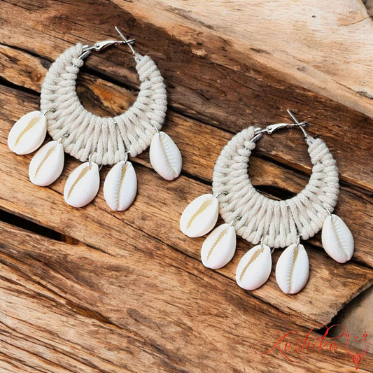 Handmade Boho Macrame Shell Hoop Earrings – A Touch of Coastal Elegance - Kashika JewelCrafts