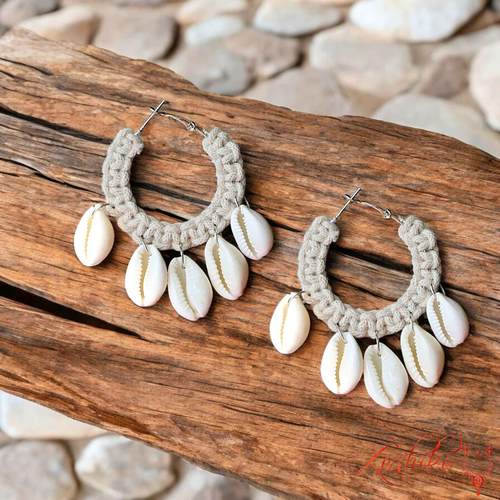 Boho Macrame Cowrie Shell Hoop Earrings – Handmade Beach-Inspired Jewelry - Kashika JewelCrafts
