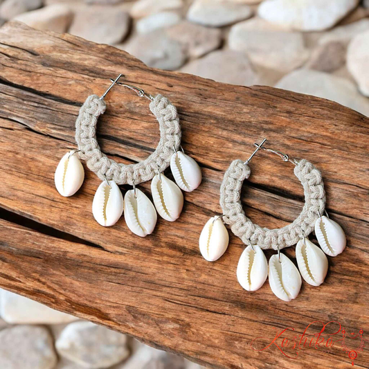 Boho Macrame Cowrie Shell Hoop Earrings – Handmade Beach-Inspired Jewelry - Kashika JewelCrafts