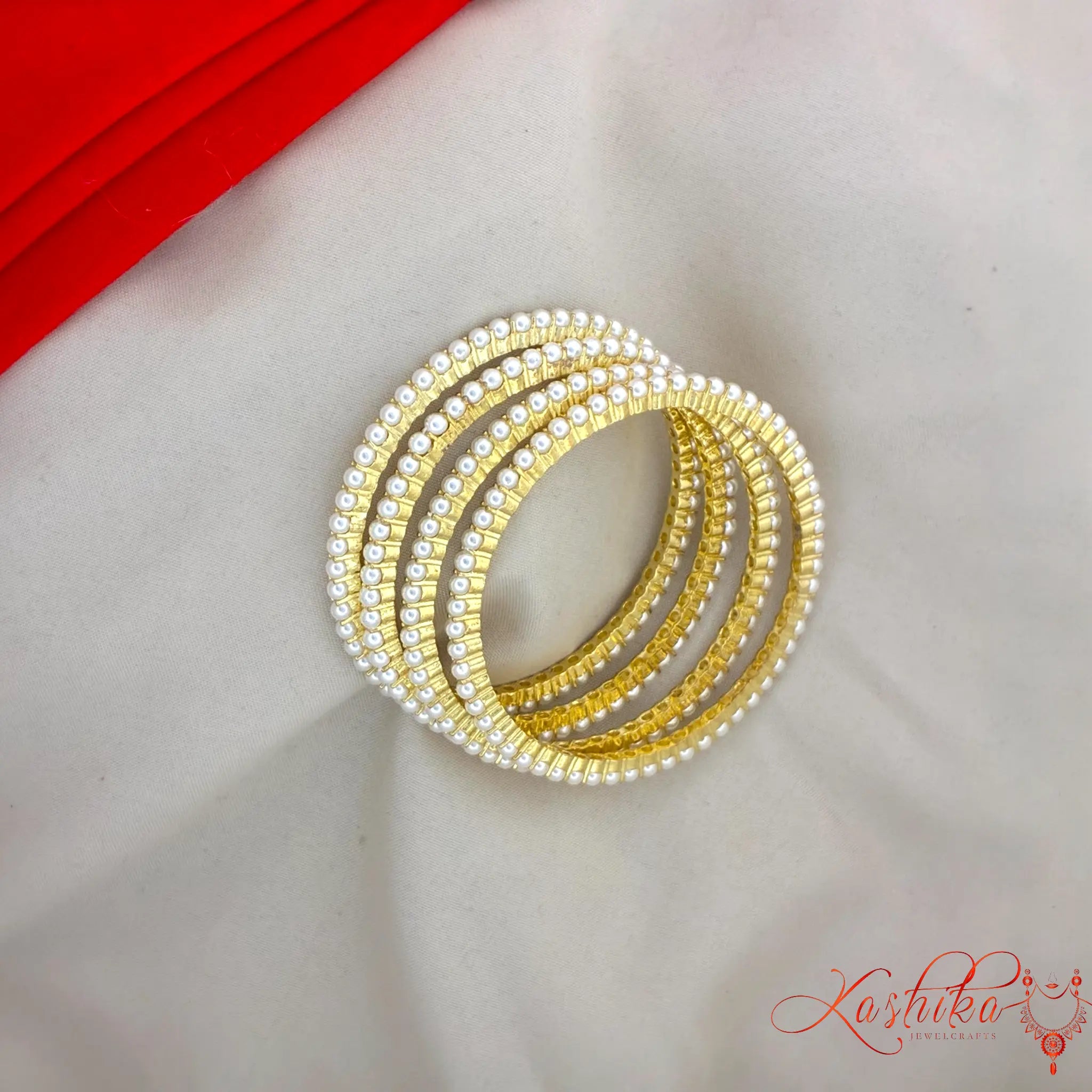 Elegant Multi-Row Pearl Gold Plated Bangle Set for Women | Premium Wedding & Festive Wear