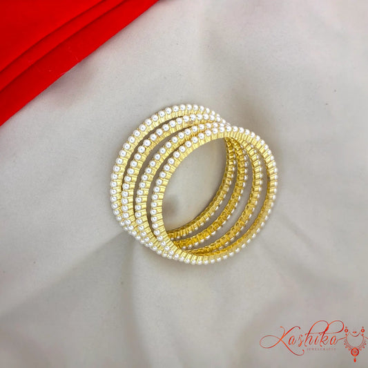 Elegant Multi-Row Pearl Gold Plated Bangle Set for Women | Premium Wedding & Festive Wear