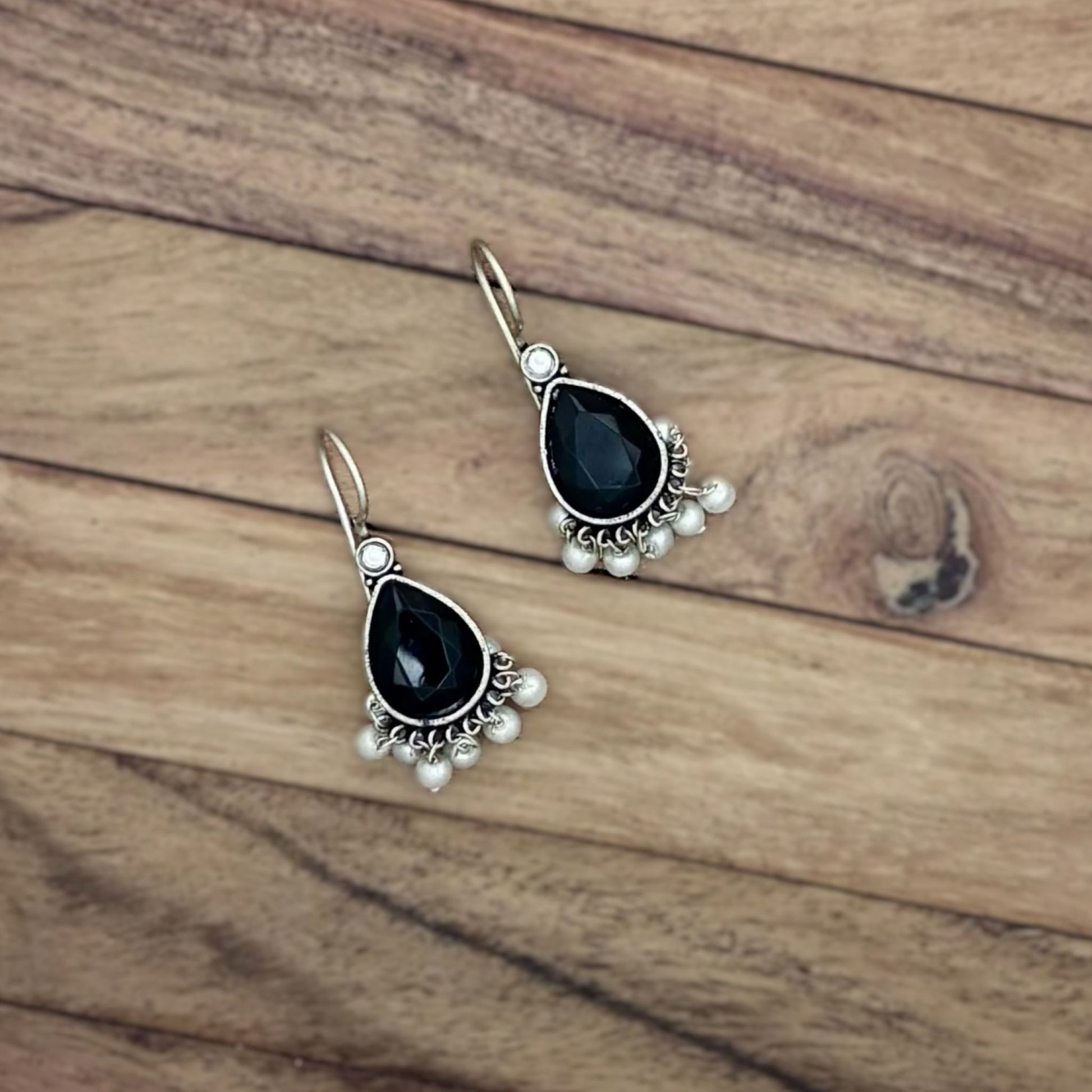 Antique finish oxidised earrings with pearls – Kashika JewelCrafts