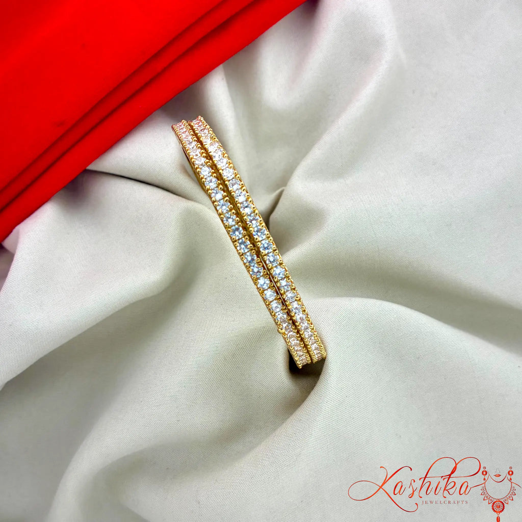 Elegant CZ Lattice Gold Plated Bangle Set for Women | Minimal Wedding & Party Wear