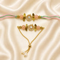 Peach Floral Pearl Rakhi & Bracelet Set