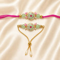 Mint Green & Pink Designer Rakhi & Bracelet Set