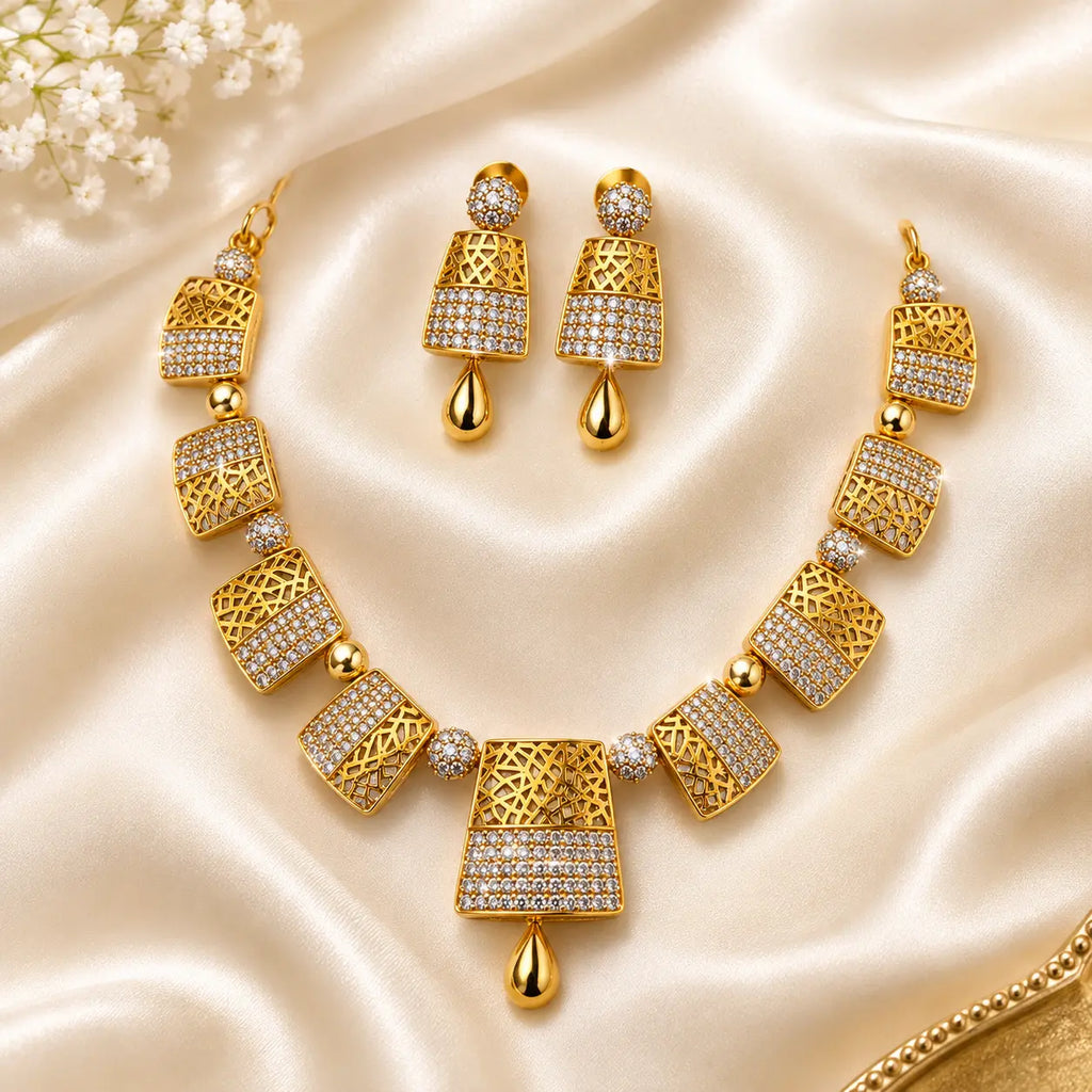 Gold-Tone CZ Designer Necklace Set