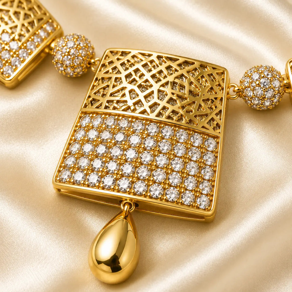 Gold-Tone CZ Designer Necklace Set