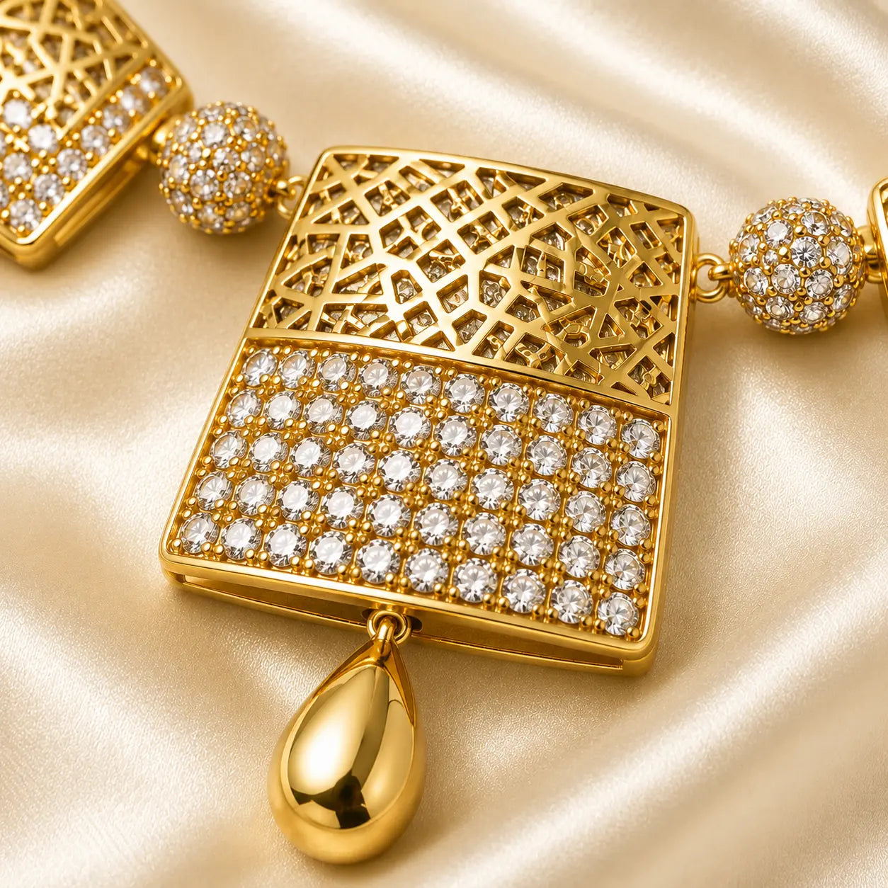 Gold-Tone CZ Designer Necklace Set