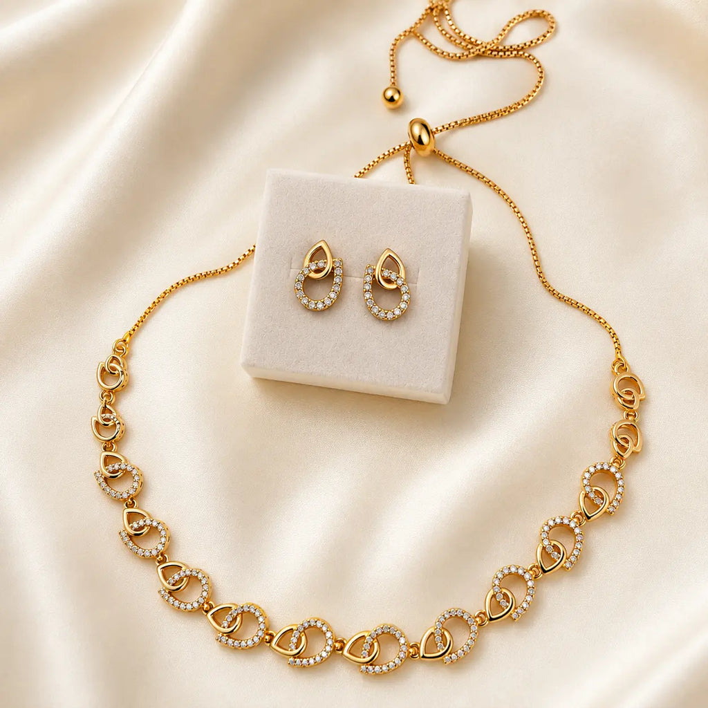 Gold-Tone CZ Link Necklace Set