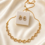 Gold-Tone CZ Link Necklace Set