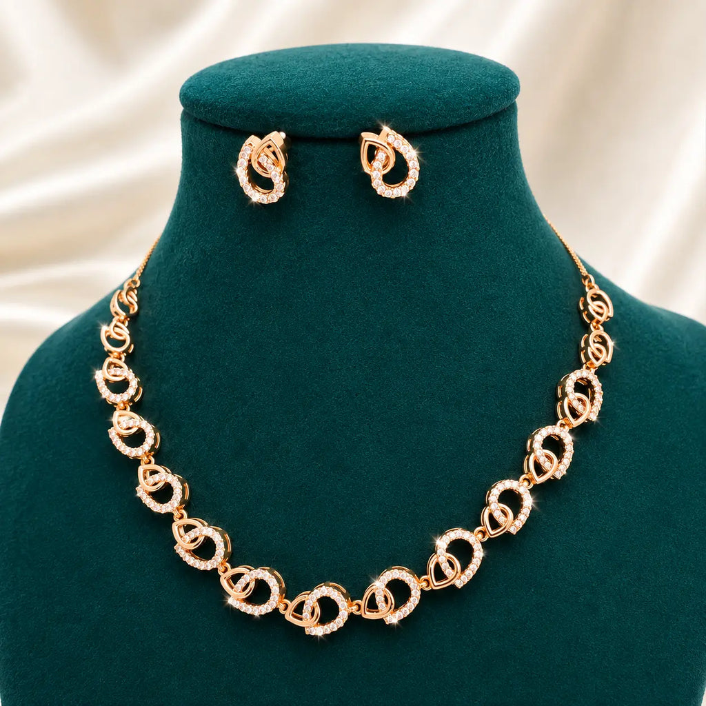 Gold-Tone CZ Link Necklace Set