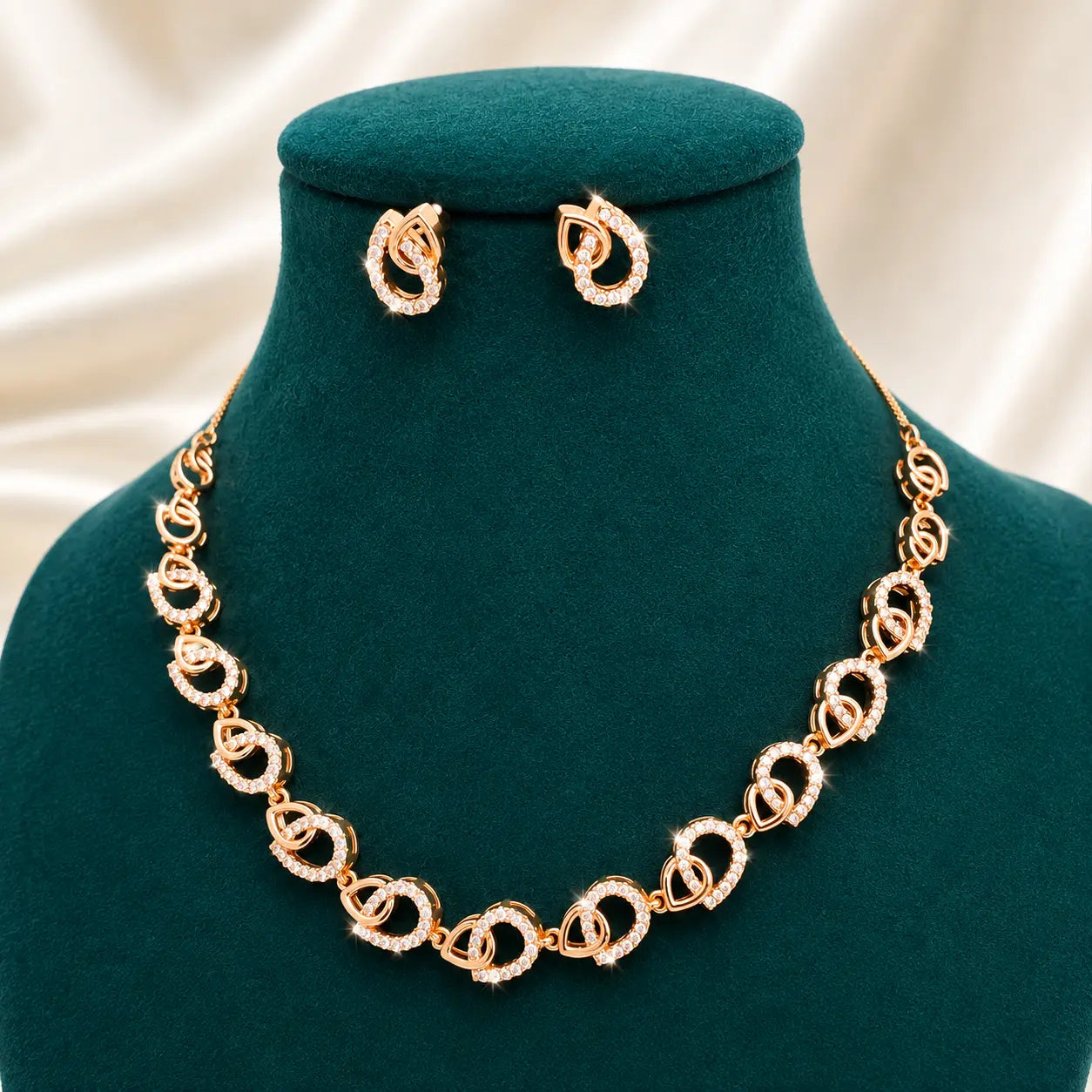 Gold-Tone CZ Link Necklace Set