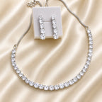 Silver-Tone CZ Tennis Necklace Set