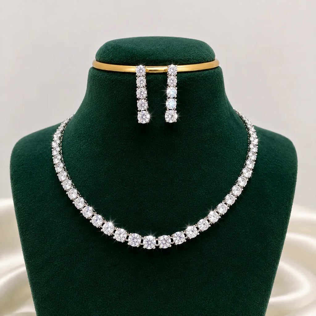 Silver-Tone CZ Tennis Necklace Set