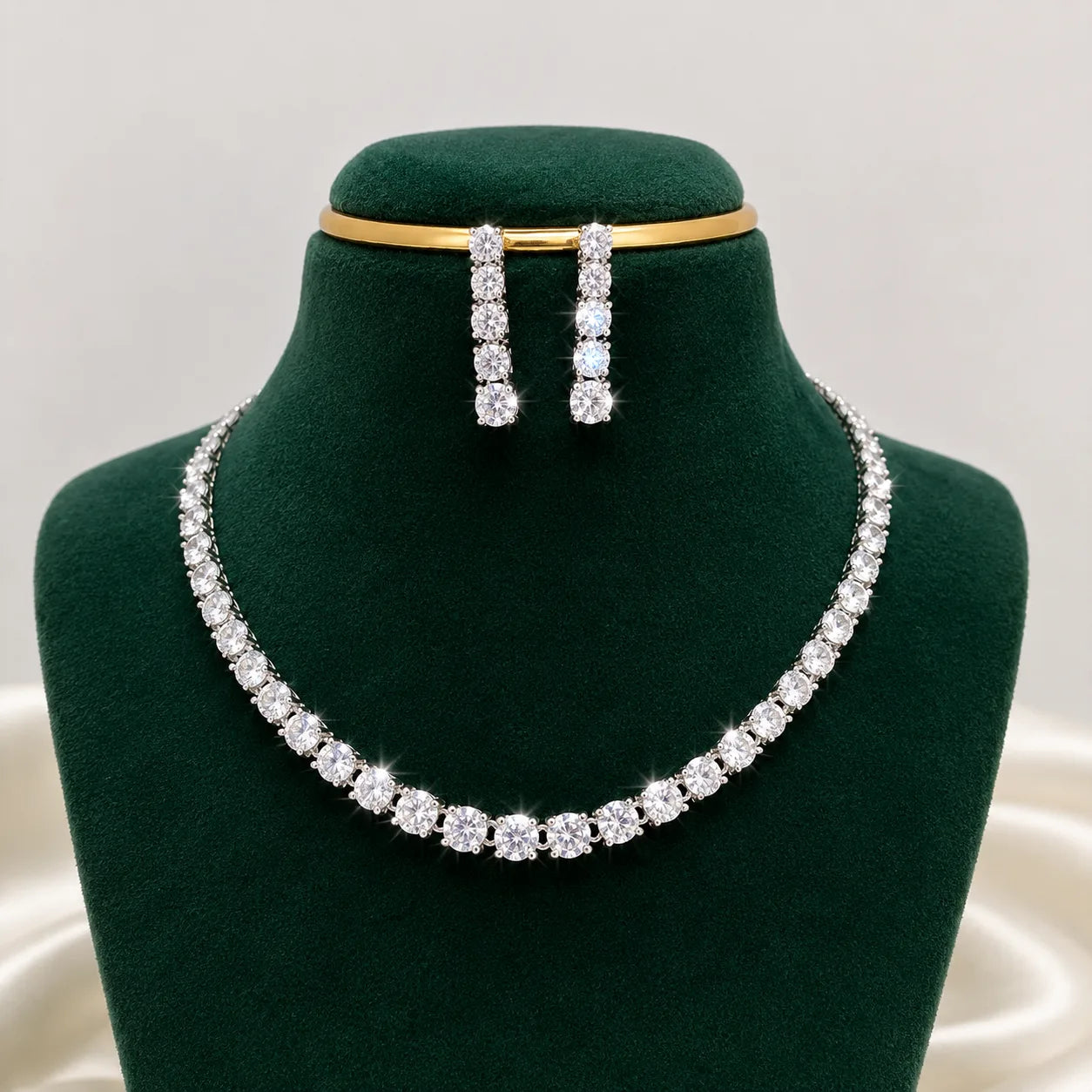 Silver-Tone CZ Tennis Necklace Set