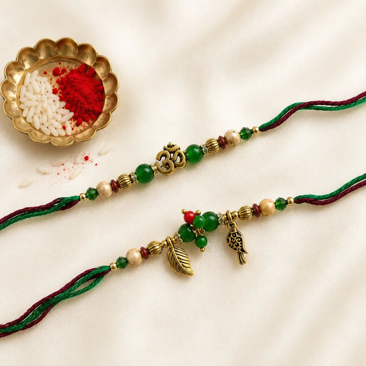 Om & Bird Bhai Bhabhi Rakhi Set