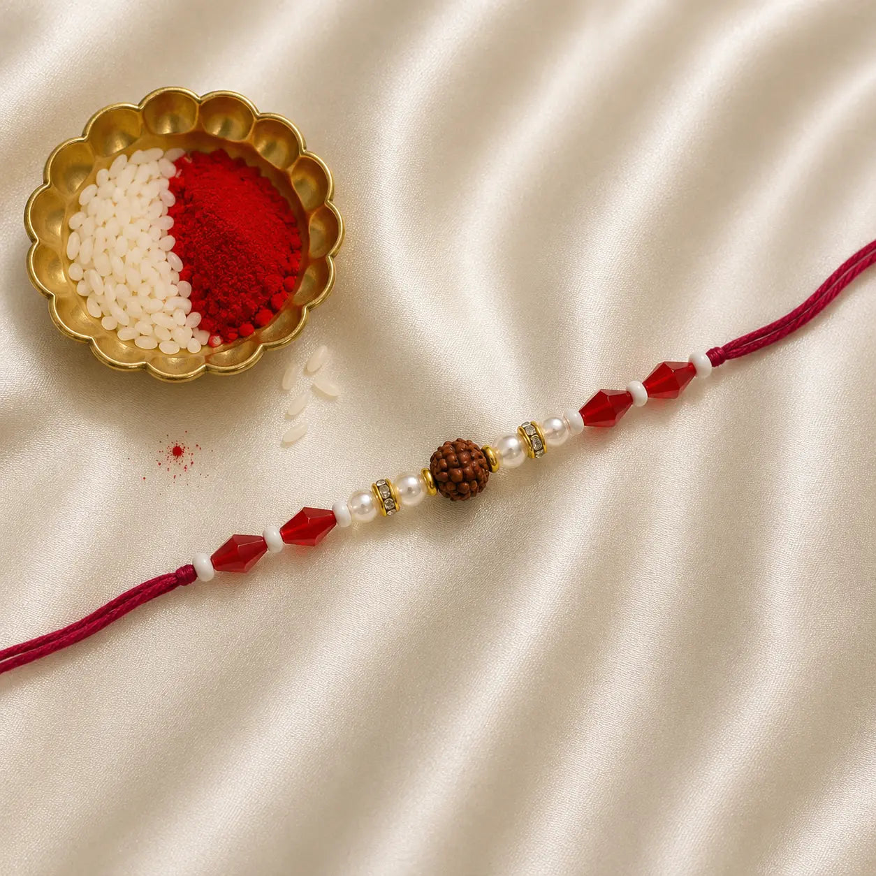 Red Rudraksha Pearl Designer Rakhi