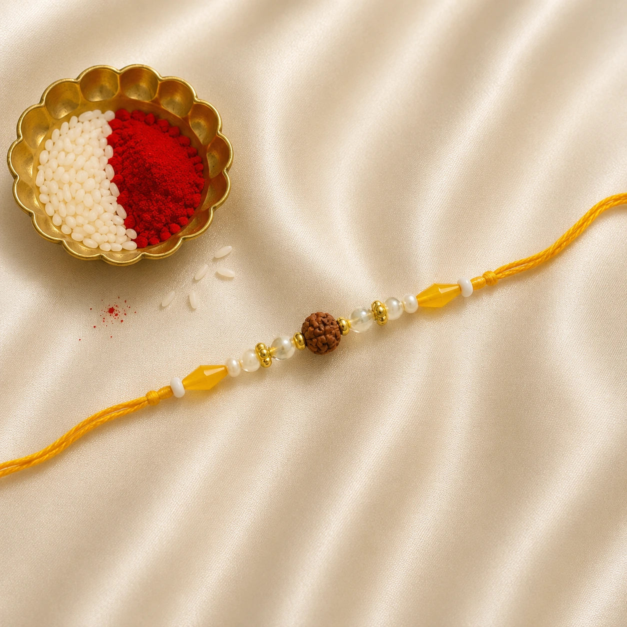 Yellow Rudraksha Pearl Designer Rakhi
