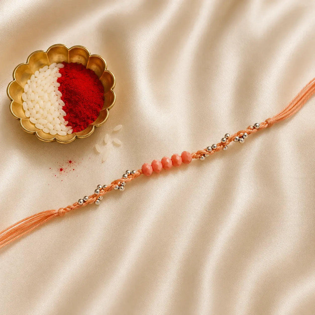 Peach Crystal Beaded Designer Rakhi