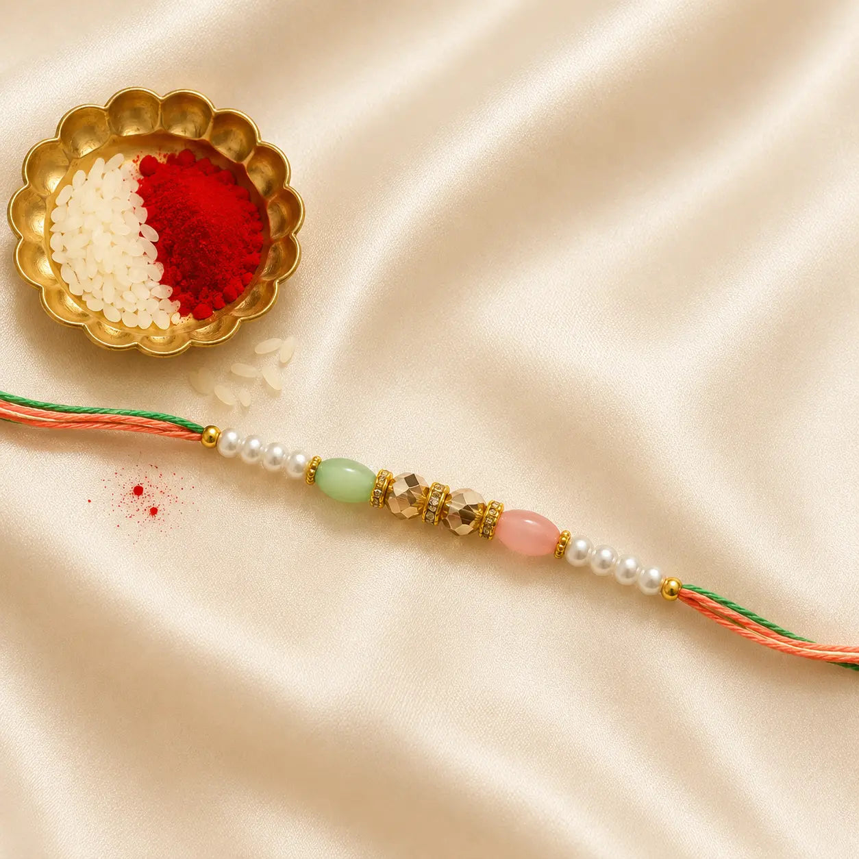 Pearl & Pastel Bead Designer Rakhi