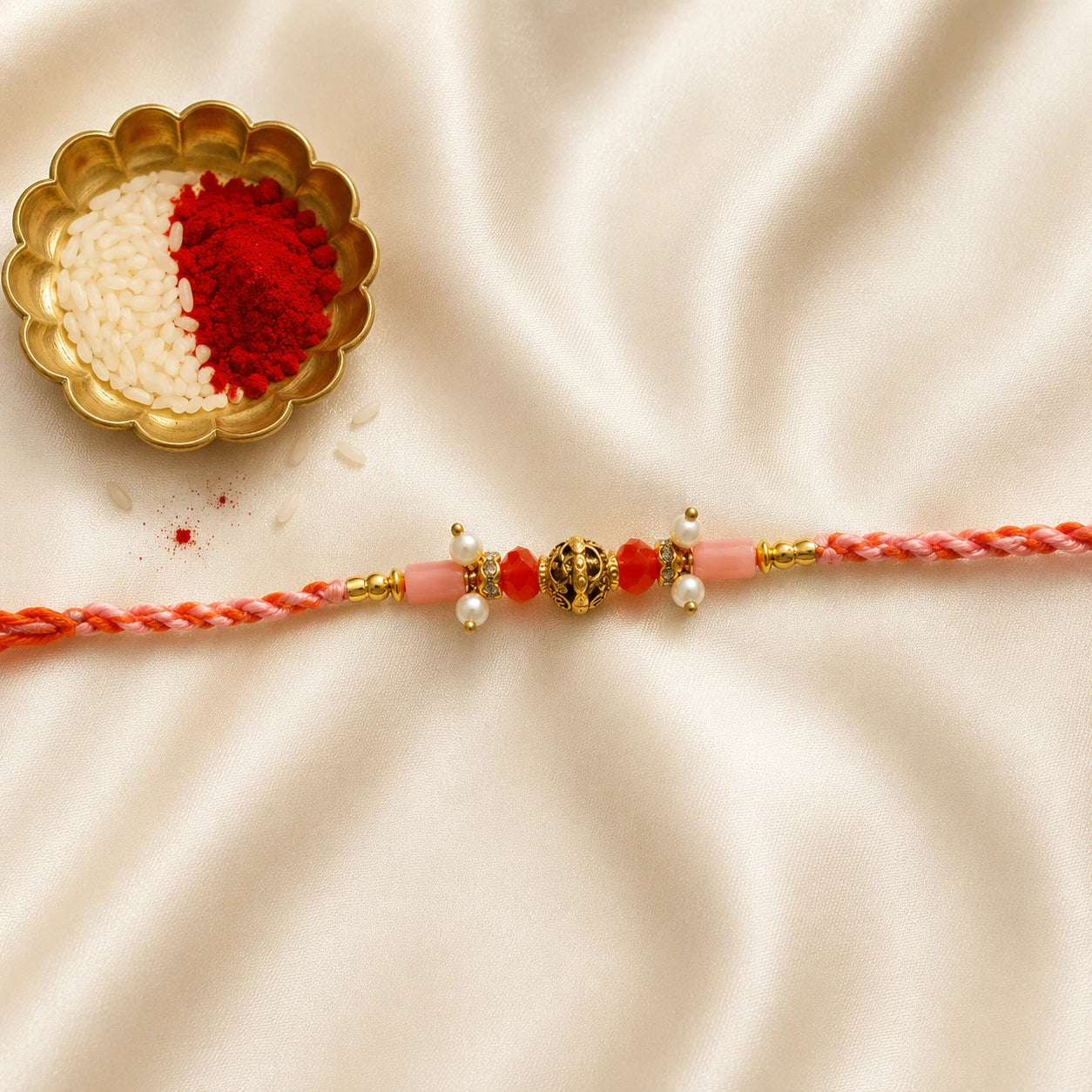 Peach Pearl Designer Rakhi