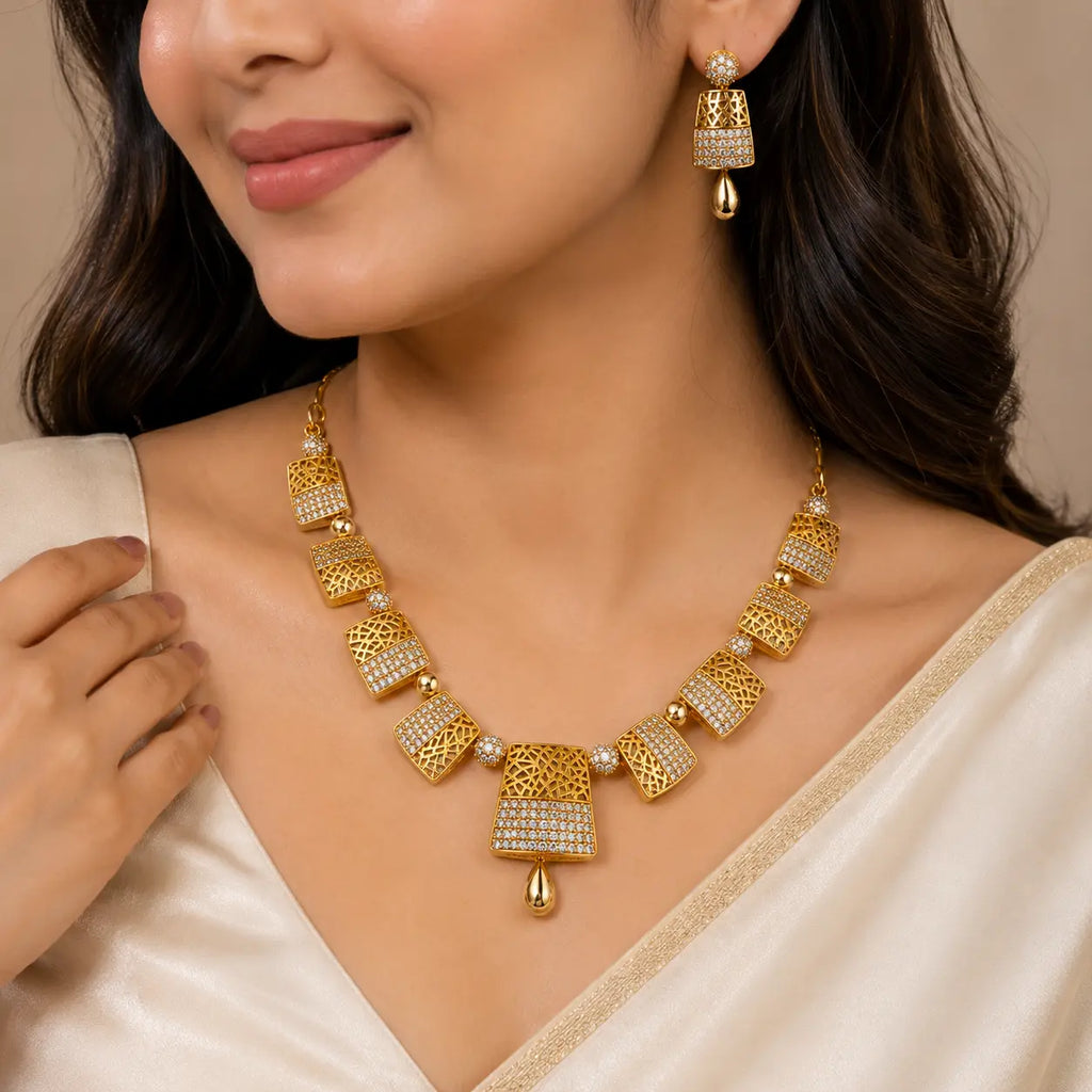 Gold-Tone CZ Designer Necklace Set